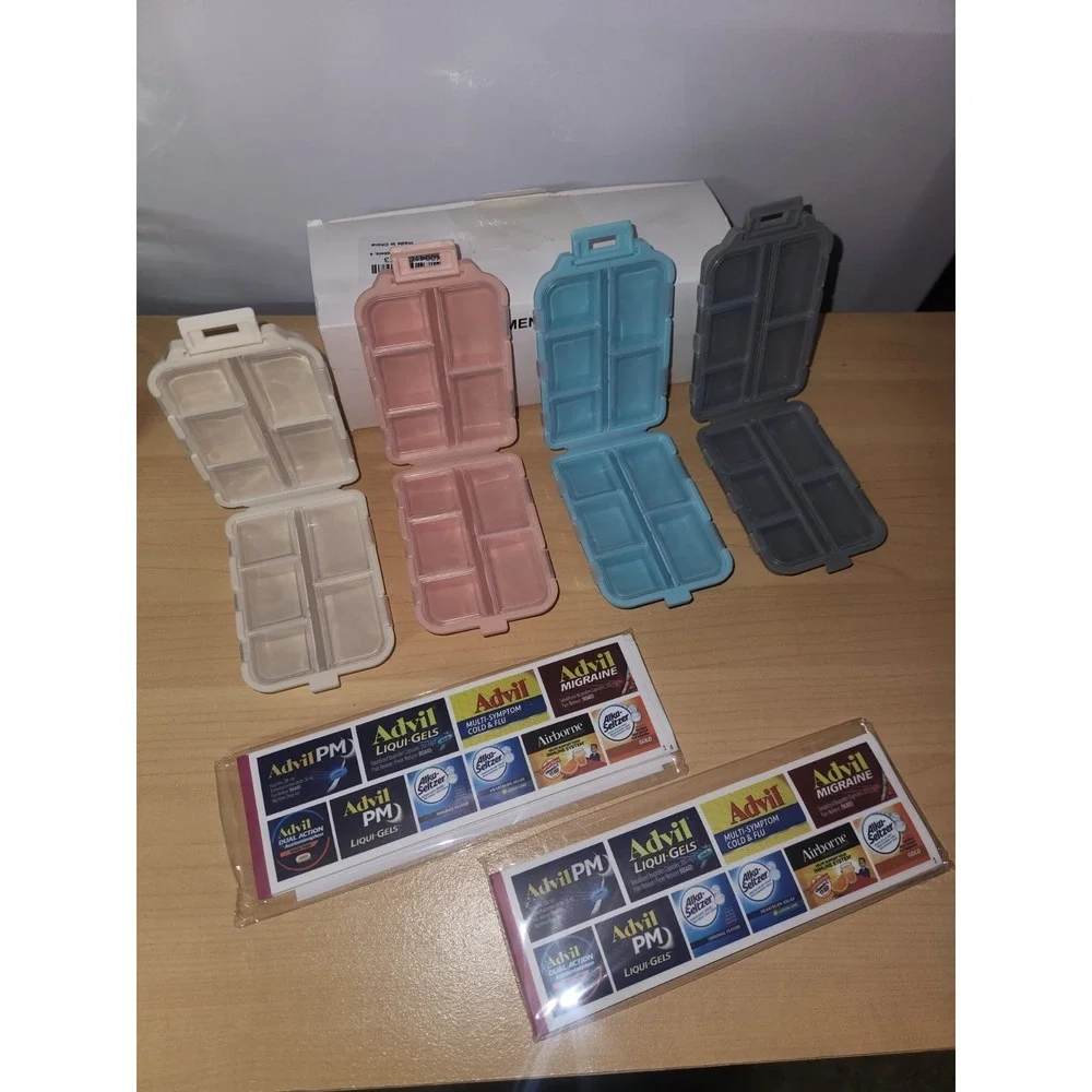 Travel‎ Pill Organizer with Multiple Labels - 10 Compartments (PACK OF 4)~NEW